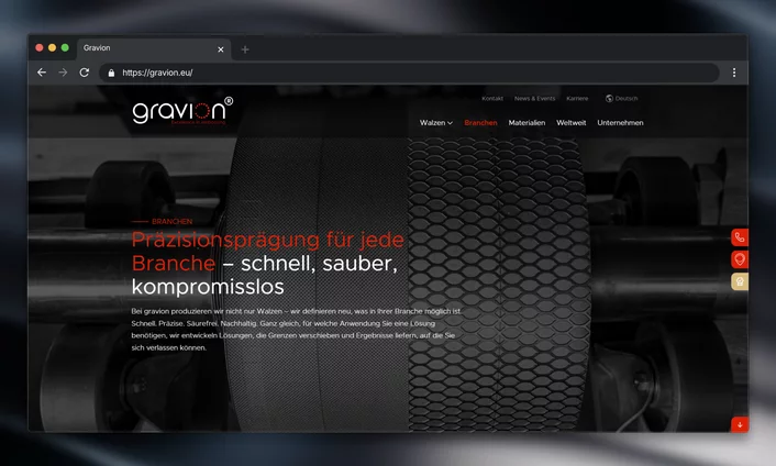 Website für gravion Unsere Aufgabe - High-Tech-Innovation online erlebbar machen